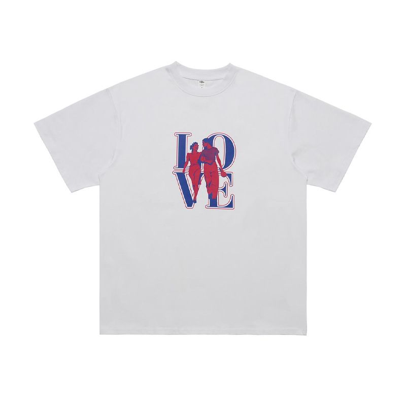 Summer Autumn 270g American Style Letter Print Loose Cotton Short Sleeve Unisex Couple Top_viptrois.com
