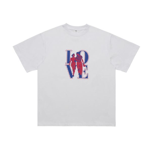Summer Autumn 270g American Style Letter Print Loose Cotton Short Sleeve Unisex Couple Top_viptrois.com