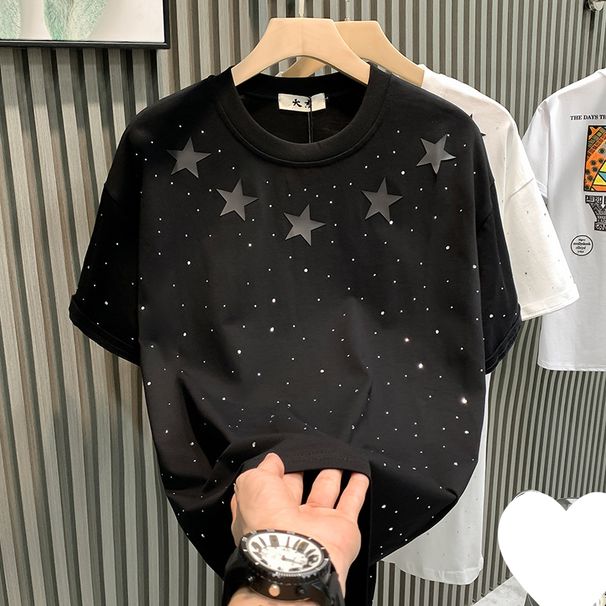 Men's Clothing Internet Celebrity Hot Style Niche Men's T-shirt Short-sleeved Pure Cotton Star Hot Diamond Fashion Brand Half-sleeved T-shirt Local_viptrois.com