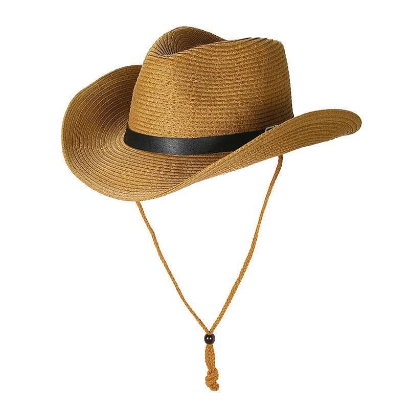 Windproof Wide Brim Straw Hat - Adjustable Rope Belt Sun Protection Hat For Beach Travel_viptrois.com