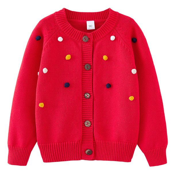 Miso BearSpring/Autumn Children's Round Neck Children's Handmade Colorful Ball-Shaped Cardigan, Girls' Cotton Sweater And Cardigan._viptrois.com