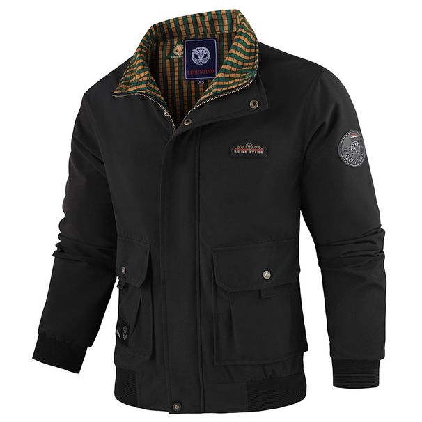 Men's Clothing Men's Slim-Fit Stand Collar Jacket - Waterproof Windbreaker, Lightweight Polyester, Business Casual Style (White/Black/Terracotta)_viptrois.com