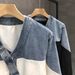 Cool Contrast Color Denim Jacket Men's Spring And Autumn Style New Men's Spirited Young Man Autumn And Winter Youth V Neck Top_viptrois.com