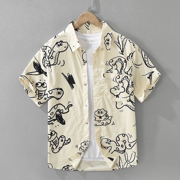 Trendy Printed Short Sleeved Shirt For Men, Fashionable And Versatile, Artistic And Casual Loose Top_viptrois.com