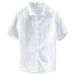 Men's 100% Linen Short Sleeve Shirt, Breathable Relaxed Fit Casual Button-Down Top For Spring And Summer_viptrois.com