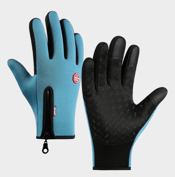 Gloves Zipper outdoor sports gloves Men's cycling plus fleece touch screen waterproof hiking gloves_viptrois.com