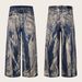 Unisex Oversized Streetwear Jeans Distressed Washed Denim Pants with Splatter Paint Effect Loose Fit Zip Fly Blue 100% Cotton_viptrois.com