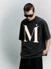 Vintage Washed Oversized Serif MI Letter Graphic 230g Cotton T-Shirt Men's Casual Streetwear Tee_viptrois.com