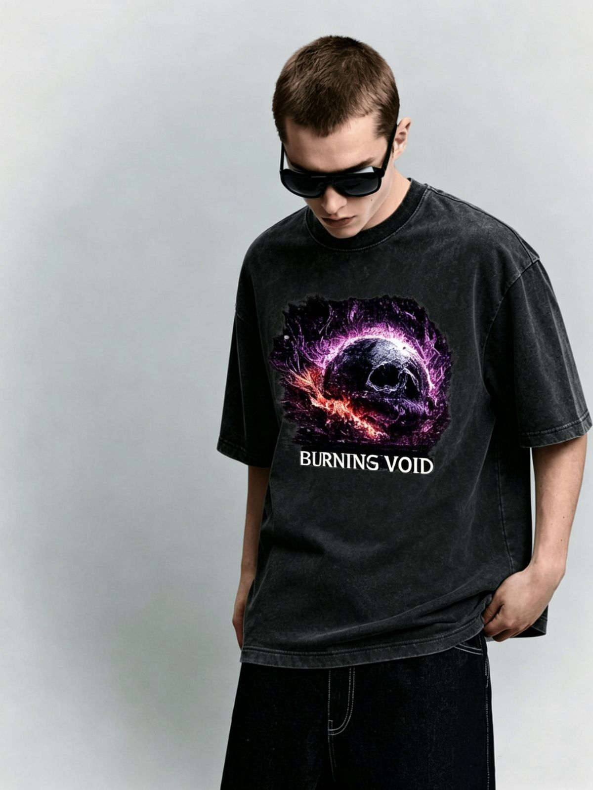 Men's Clothing Light Luxury T Shirt Short Sleeve Minimalist Burning Void Galaxy Skull Graphic Printing Round Neck T-Shirts_viptrois.com