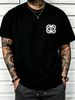 100% Cotton Men Casual T-shirt Interlocking Geometric Pattern Print Crew Neck Short Sleeve Daily Streetwear Top_viptrois.com