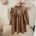 Mother & Kids Forest retro flower embroidery girl dress 2024 autumn style stand collar lotus leaf lace children's princess dress long sleeve_viptrois.com