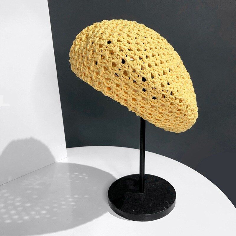 Women's Hats Beret Hat For Women In Spring And Summer, Hollow Stylish Pumpkin Hat Versatile Travel Personalized Literary Beret Painter Hat_viptrois.com