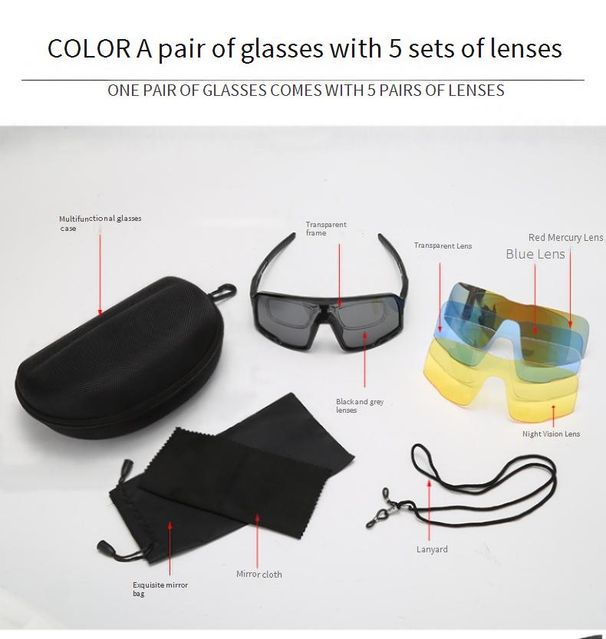 Sports Sunglasses Set Of Five Pieces Replaceable Outdoor Riding Goggles Bicycle Motorcycle Men And Women Sunglasses_viptrois.com