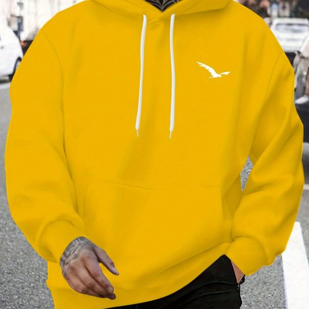 Men's Autumn And Winter Casual Fashionable Loose Hooded Sweatshirt With Bird Pattern Print Long Sleeved Warm Pullover Sweater_viptrois.com