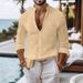 Men's Linen Blend Button-Up Shirt - Breathable Long Sleeve Casual T-Shirt For Relaxed Style (Solid Colors, S-XXXL)_viptrois.com