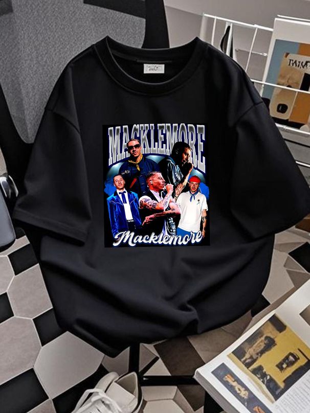 Vintage Macklemore T Shirt Retro For Fan Homme Casual Stylish Top For Everyday Wear Fashion Graphic Stretched Breathable Unisex Designer Clothes_viptrois.com