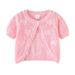Mother & Kids Girls' One-Button Knit Cardigan Short Sleeve Top Toddler Baby Summer Lightweight Cover-Up Soft Cotton Round Neck_viptrois.com