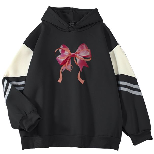 2024 Spring And Autumn Color Block High-End Bowknot New Cool Internet Celebrity Long Sleeve Sweatshirt_viptrois.com