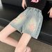 Cross Border Wholesale Children's Pants 2025 New Girls' Denim Shorts Summer Clothes For Middle And Large Children's Summer Wear Korean Style Hot Pants_viptrois.com