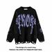 American Design Distressed Letter Jacquard Knit Sweater Loose Fit Unisex National Trend Street Style Long Sleeve Top_viptrois.com