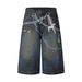 Men's Clothing Street Personality Cartoon Hand Painted Distressed Wide Leg Jeans Washed Distressed Loose Embroidered Wide Leg Pants_viptrois.com
