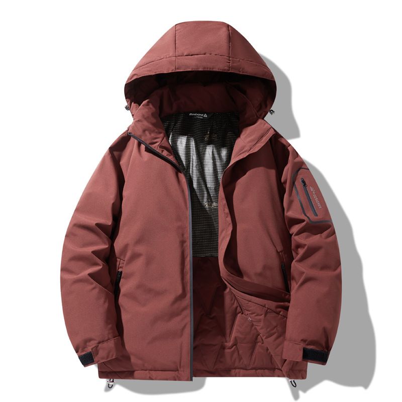 Men's Clothing Oversized Winter Coat, Trendy Thickened Polyester Puffer Jacket With Detachable Hood, Fashionable Zip-Up Parka In Black, White_viptrois.com