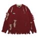 Men's Distressed Knit Sweater - Oversized High Street Fashion Pullover With Retro Asymmetrical Design, Warm Winter Casual Crewneck Jumper_viptrois.com