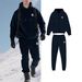 Men's Solid Color Fleece Hoodie & Jogger Set, Plush Lined Zip-Up Jacket With Matching Pants, Winter Loungewear_viptrois.com