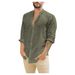 Men's Clothing Loose Linen Cardigan Solid Color Casual Stand Collar Long Sleeve Shirt_viptrois.com