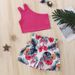 Mother&Kids Kids' tank top Kids' Summer girls' one-shoulder halter top + floral printed shorts two-piece set_viptrois.com