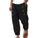 Men's Casual Loose Trousers Multi Button Cotton-Linen Blend Hawaiian Beach Cargo Pants Mid Waist Wide Leg Midweight Black Gray Khaki Light_viptrois.com