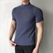 Men's Slim Fit High Collar T-Shirt Small Knitted Sweater With Elastic Short Sleeves Thin Breathable Bottoming Shirt_viptrois.com
