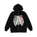 Dark Style Skeleton Print Zipper Jacket Men's Ins Street Fashion Loose Cardigan Hooded Sweatshirt Sportswear_viptrois.com
