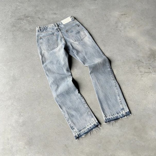 Men's Clothing Retro Washed Distressed Frayed Jeans For Men And Women Hip Hop Casual Street Loose Flared Pants_viptrois.com