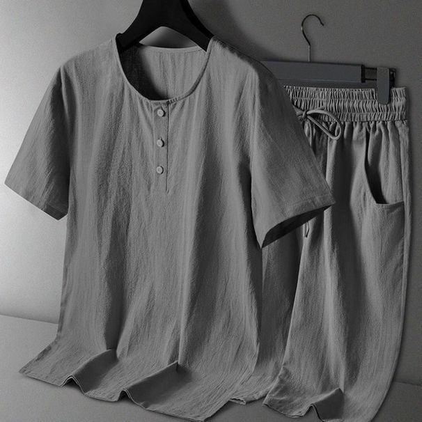 Men's Clothing Cotton And Linen Tang Suit Men's Chinese Summer Thin Short Sleeved T Shirt Linen Suit Chinese Style Men's Hanfu Grandfather Clothes_viptrois.com