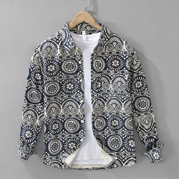 Trendy Printed Long Sleeved Shirt For Men, Fashionable And Versatile, Artistic And Casual Loose Top_viptrois.com