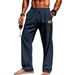 Men's Autumn Drawstring Elastic Waist Straight Leg Trousers Comfortable Breathable Outdoor Beach Casual Wear_viptrois.com