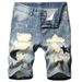 Men's Clothing Jeans Mid Length Pants Personalized Trendy Men's Shorts Elastic Ripped Pants_viptrois.com