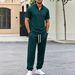 Men's Clothing Men's Casual Two-Piece Set Summer Breathable Jogger Pants And Half Zip Stand Collar Short Sleeved Top Vertical Ribbed Design_viptrois.com