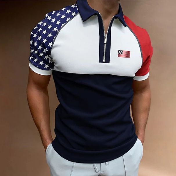 3D Printed Statue Of Liberty Polo Shirt For Men America Flag Pattern Tees Summer Street Loose Short Sleeve Tops Lapel T-Shirts_viptrois.com