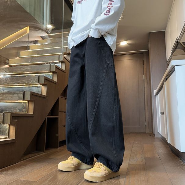 Scimitar Washed Jeans For Men Spring And Autumn High Street Youth Trendy Brand American Wide-Leg Loose Straight Pants_viptrois.com