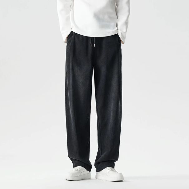 Autumn Winter New Men's Retro Simple Fleece-Lined Comfortable Versatile Trendy Twill American Style Washed Jeans_viptrois.com
