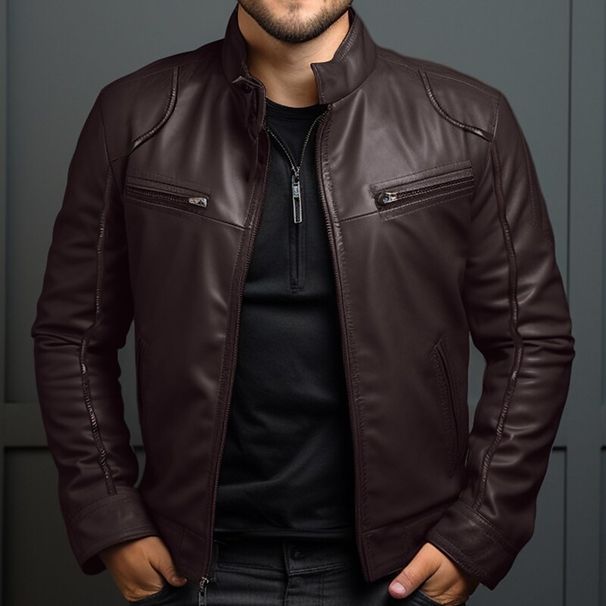 Loom Foreign Trade European And American Motorcycle Jacket Men's Youth Stand Collar Punk Leather Coat Men_viptrois.com