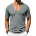 Men's Breathable U-Neck Short Sleeve T-Shirt - Lightweight Loose Fit Casual Top For Summer, Streetwear Style With Pocket, Polyester Blend_viptrois.com