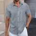 Men's Spring Solid Jacquard Short-Sleeve Shirt Classic Button-Up Open-Front Casual Top (Cotton Blend,Breathable Fabric, Lightweight & Versatile)_viptrois.com
