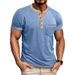 2025 Summer Men's Short Sleeved Henley Button T-shirt Color Blocked T-shirt Men's_viptrois.com