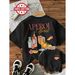 Camiseta Manga Suelta Estampado Carta De Cóctel Aperol, Estilo Ilustración, Casual Con Cuello Redondo Para Mujeres._viptrois.com