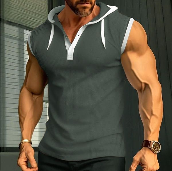 Pulse 24 Cross-Border European And American Style Sleeveless Training Heavyweight Summer Sports Fitness Hooded Men's Vest_viptrois.com