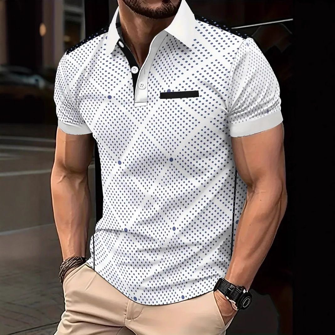 Breathable Men's Polo Shirt With Digital Print – Quick-Dry Sporty Short Sleeve Shirt For Casual & Gym (8 Colors, Plus Size Options)_viptrois.com