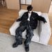 Distressed Ink-Splash Denim Suit – Avant-Garde Two-Piece Set With Washed Jacket & Paint-Splattered Jeans (S-XXXL, Cotton Blend, Streetwear)_viptrois.com